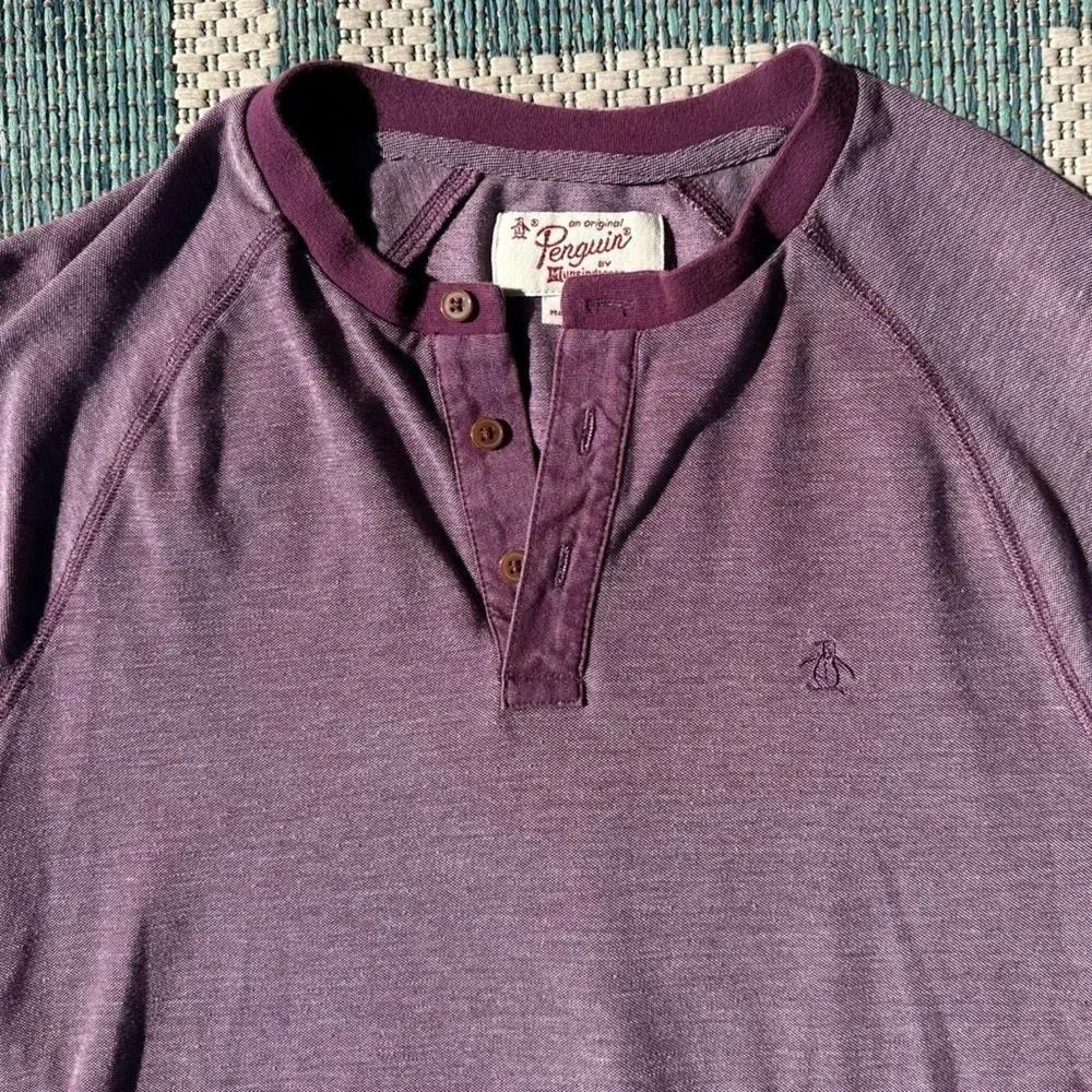 Original Penguin by Munsingwear Purple Henley Long Sleeve Shirt Size Large